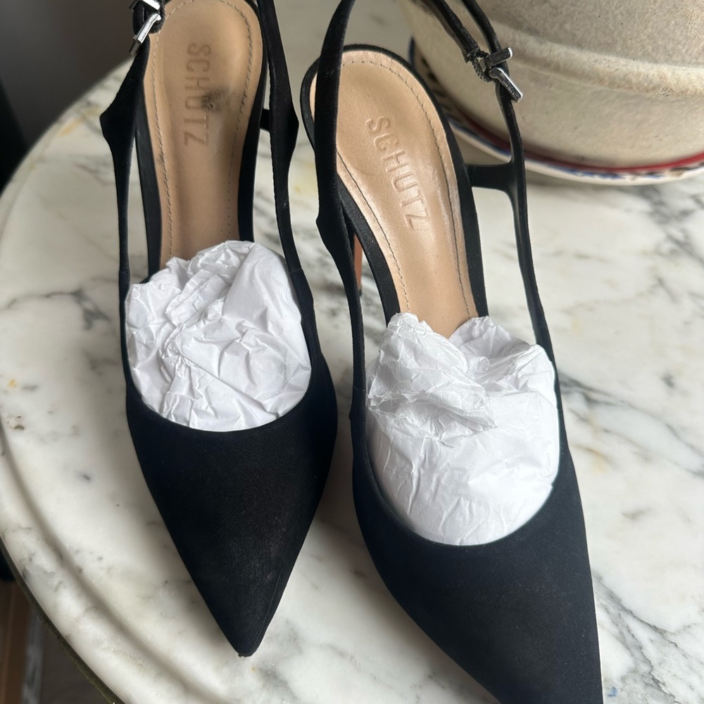 SCHUTZ Black Pointed Slingback Pumps